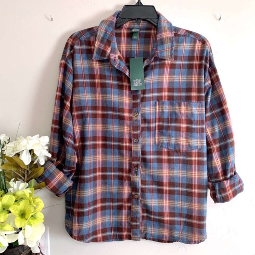 Wild Fable Women's Long Sleeve Button Down Plaid Flannel Shirt NWT